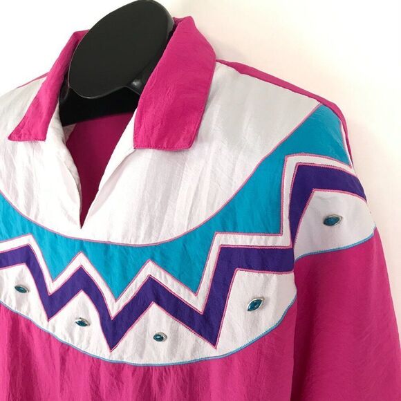 Vintage GVL Originals Collared Geometric Top Women's Plus 1X Aztec Embellished - Picture 4 of 13